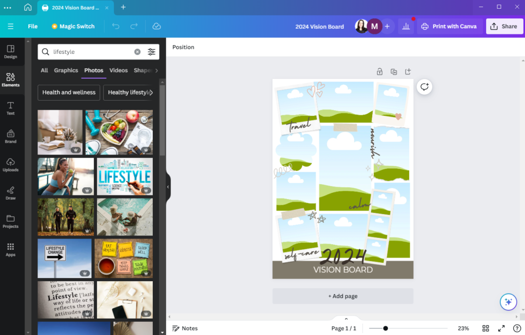 How to create a vision board in Canva